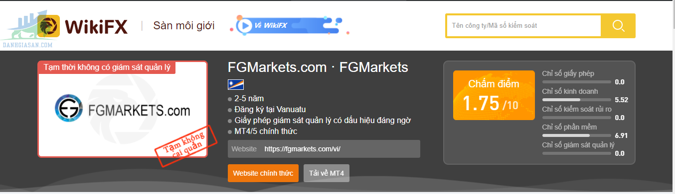 Đánh giá của Wikifx về nhà môi giới FGMarkets 